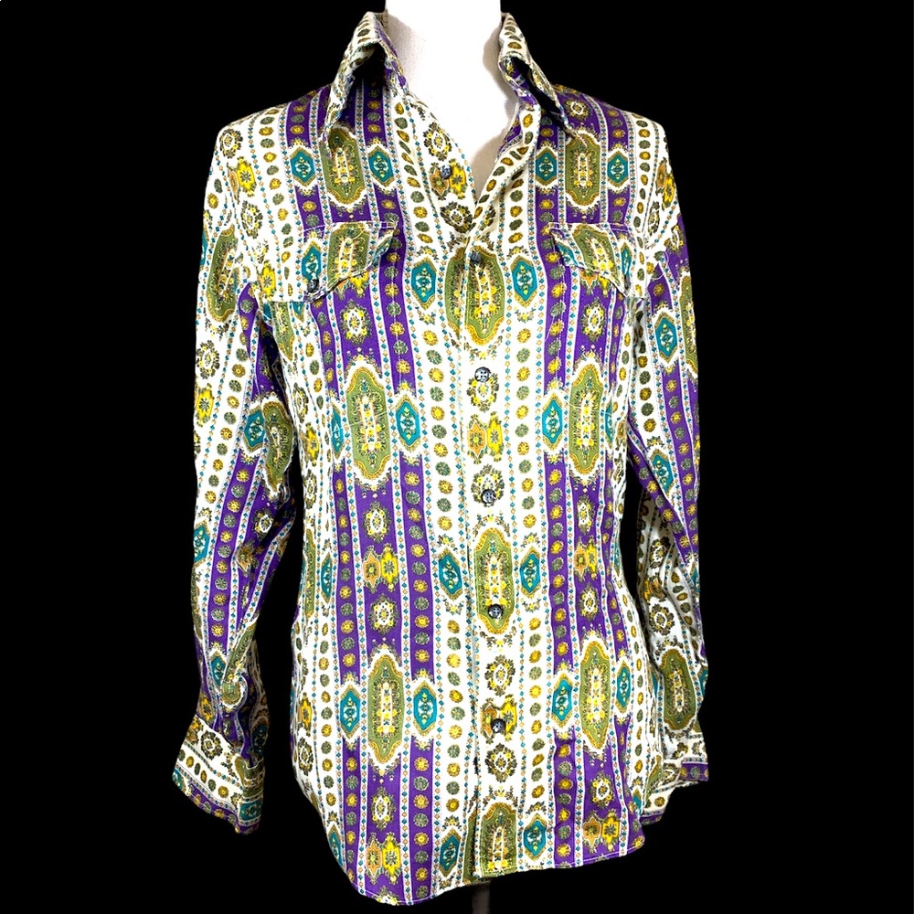 Vintage 70’s Baroque Print Groovy Button-Down S 
Men’s Mira-Press 14-14 1/2